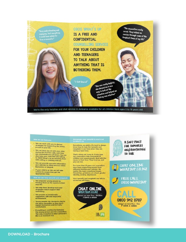 A range of promotional digital banners with 0800 What's Up branding across them
